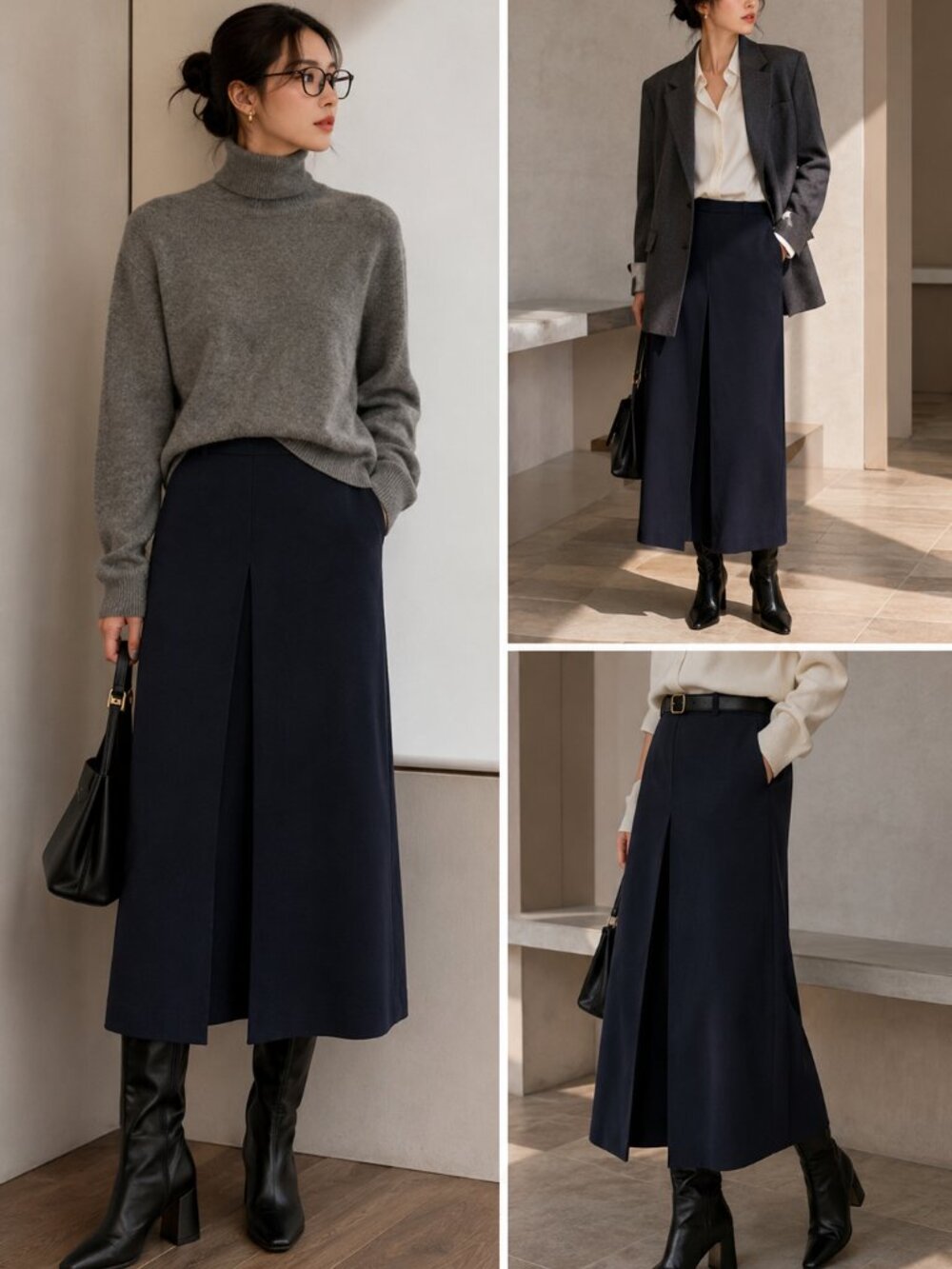 Y2K Ann Taylor Premium Stretch Wool Blend Front Pleat Midi Skirt